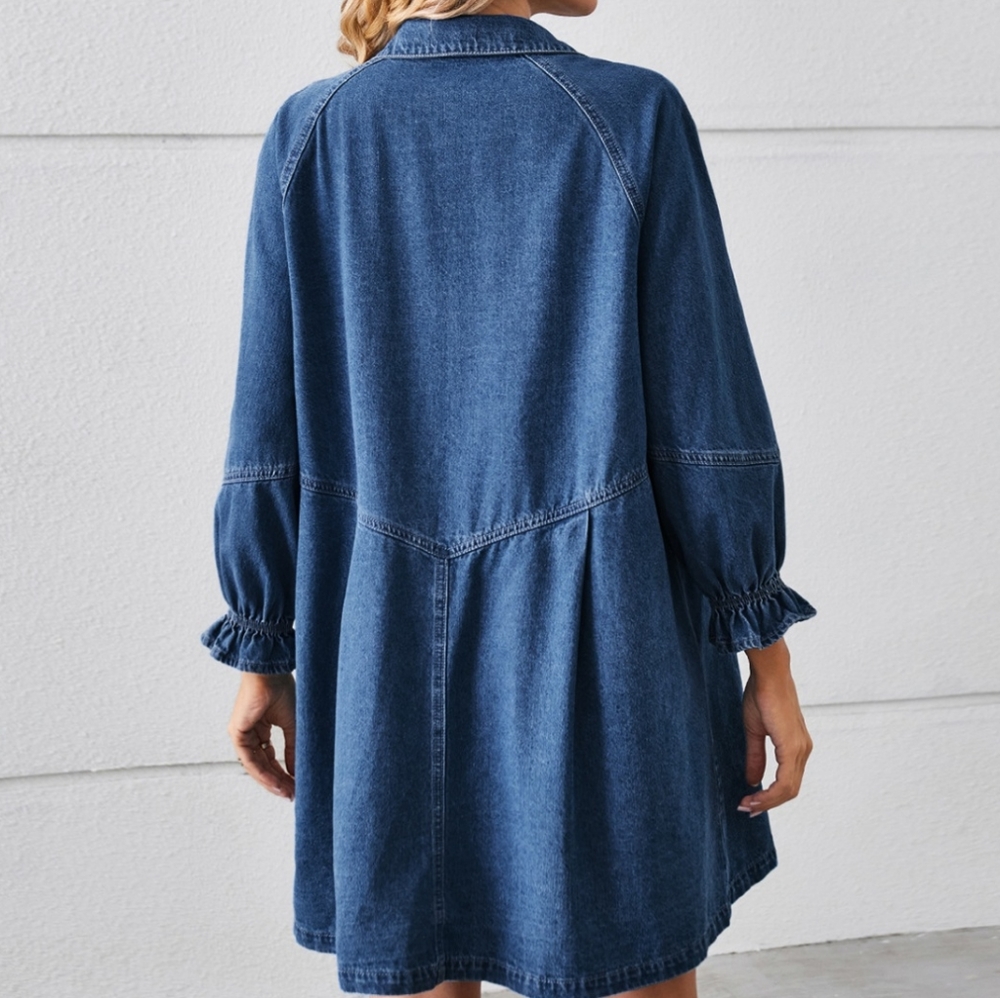 Flounce Dream Mini Denim Dress - Medium Blue - Picture 5 of 5